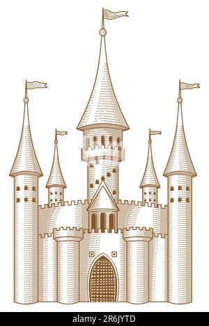 Sketch of fairy-tale castle on white background. Stock Vector