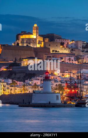 BOTAFOCH LIGHTHOUSE OLD TOWN SKYLINE IBIZA BALEARIC ISLANDS SPAIN Stock Photo