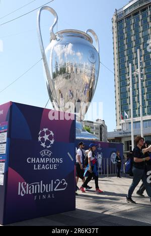 A large inflatable champions league trophy is seen in Taksim Square ahead of the Champions league final in Istanbul. Picture date: 10th June 2023. Picture credit should read: Paul Terry/Sportimage Credit: Sportimage Ltd/Alamy Live News Stock Photo