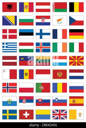 Complete vector set of flags from Europe. All objects are grouped and tagged with the country name. Stock Vector