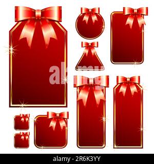 set of red tags with bow,  this  illustration may be useful  as designer work Stock Vector
