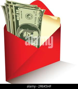 dollars in the red envelope, this  illustration may be useful  as designer work Stock Vector