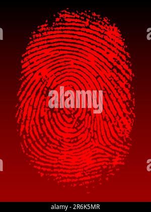 Red Vector Fingerprint on a black faded background - Very accurately scanned and traced (Vector is transparent so it can be overlaid on other image... Stock Vector