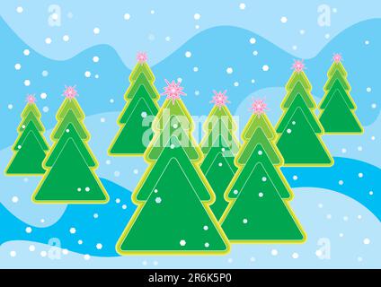 Computer generated illustration of Christmas tree with snowflakes Stock Vector