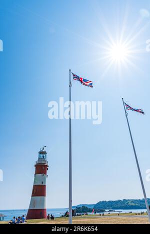 Famous lighthouse of Smeatons Tower on the Hoe in Plymouth, Devon, UK. Stock Photo