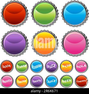 An image of a bottle cap button set. Stock Vector