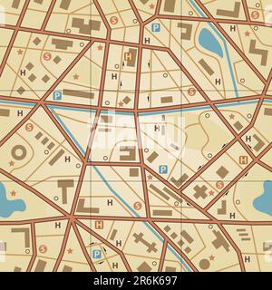 Editable vector seamless tile of a generic city without names Stock Vector