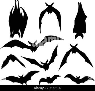 bat silhouette of various movement, for design usage. Stock Vector