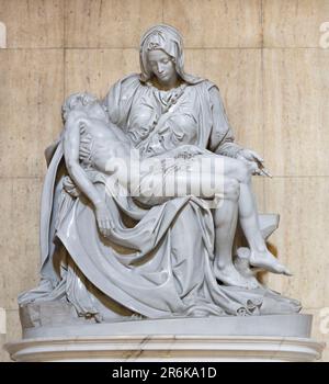 NAPLES, ITALY - APRIL 22, 2023: The statue of Pieta in the church Basilica dell Incoronata Madre del Buon Consiglio as the copy of Michlangelo work Stock Photo