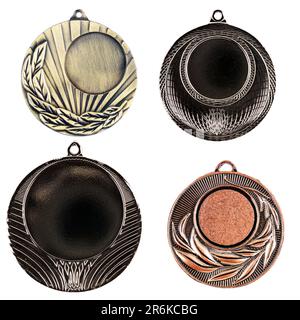 Collection of blank gold and bronze medals isolated on white background Stock Photo