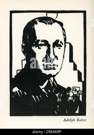 Image of Film Producer and Co-Founder of Paramount Pictures ADOLPH ZUKOR from DOUG and MARY and OTHERS a book by ALLENE TALMEY with woodcut portraits by BERTRAND ZADIG published by Macy-Masius, New York in 1927 Stock Photo