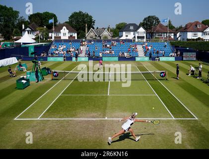 Great Britain's Katie Swan in action against Great Britain's Yuriko Lily Miyazaki during day six of the 2023 Lexus Surbiton Trophy at Surbiton Racket and Fitness Club, London. Picture date: Saturday June 10, 2023. Stock Photo
