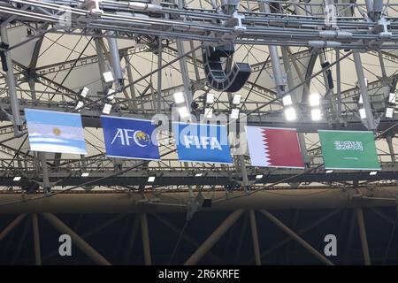 Lusail, Qatar, 22, November, 2022. Official Flags during the match between Argentina National Team vs. Saudi Arabia National Team, Match 8 Fifa World Stock Photo