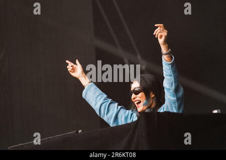 Copenhagen, Denmark. 09th June, 2023. The South Korean DJ and music producer Peggy Gou performs a live concert during the Danish music festival Syd For Solen 2023 in Copenhagen. (Photo Credit: Gonzales Photo/Alamy Live News Stock Photo