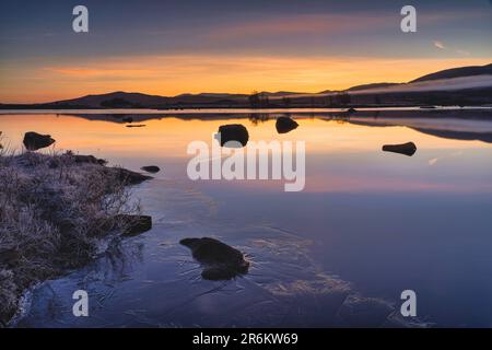 Sunrise over Rannoch Moor in winter, Scotland, United Kingdom, Europe Stock Photo