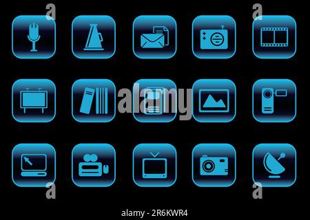 Media and Publishing icons blue Series Stock Vector