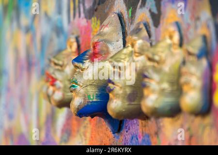 Close-up of artwork faces at John Lennon Wall, Prague, Bohemia, Czech Republic (Czechia), Europe Stock Photo