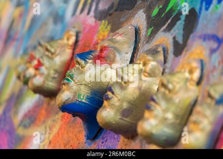 Close-up of artwork faces at John Lennon Wall, Prague, Bohemia, Czech Republic (Czechia), Europe Stock Photo