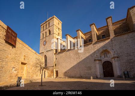 View of Cathedral, UNESCO World Heritage Site, Ibiza Town, Eivissa, Balearic Islands, Spain, Mediterranean, Europe Stock Photo