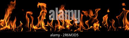 Banner 1x4 playing tongues and reflections of flame on a black background Stock Photo
