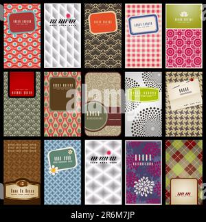 set of 15 vertical business card templates based on seamless patterns Stock Vector