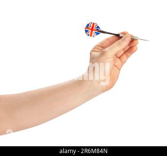 darts arrow in hand path isolated on white Stock Photo