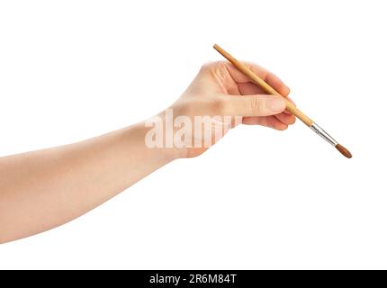 art brush in hand path isolated on white Stock Photo