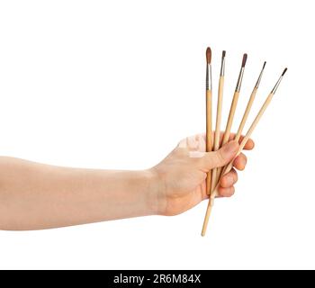 art brush in hand path isolated on white Stock Photo