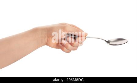 spoon in hand path isolated on white Stock Photo