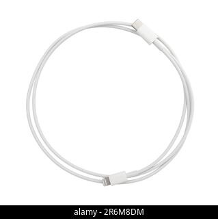 usb type-c lighting cable path isolated on white Stock Photo