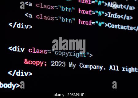HTML website source code on the screen. Stock Photo