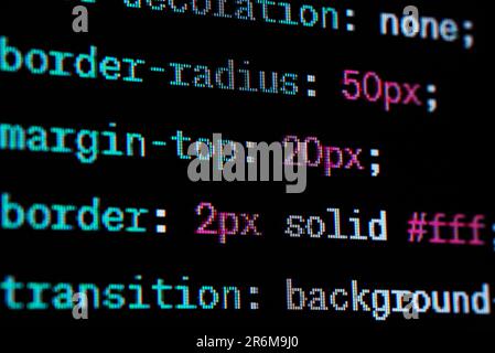 HTML website source code on the screen. Stock Photo