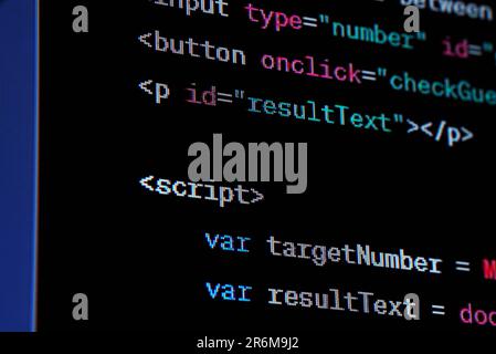 Java script source code on the screen. Stock Photo