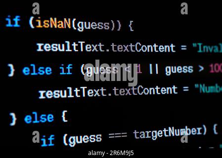 Java script source code on the screen. Stock Photo