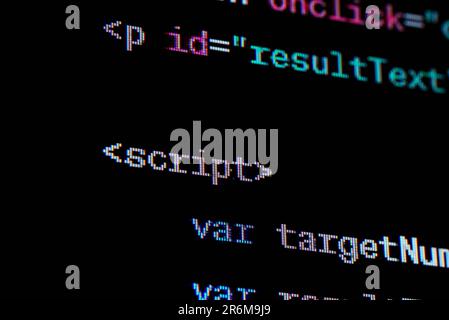 Java script source code on the screen. Stock Photo