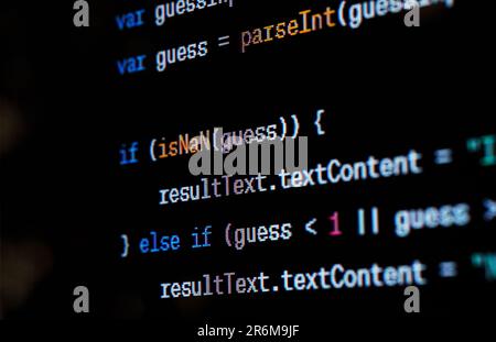 Java script source code on the screen. Stock Photo