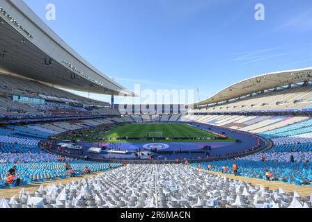 Istanbul, Turkey. 10th June, 2023. Soccer: Champions League, Manchester City - Inter Milan, knockout round, final, at Ataturk Olympic Stadium. View inside the stadium. Credit: Robert Michael/dpa/Alamy Live News Stock Photo