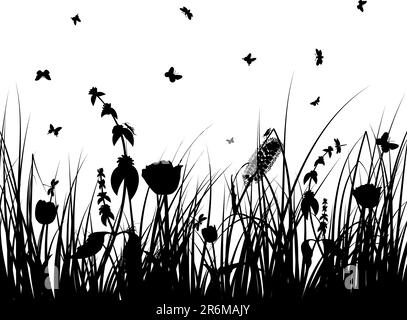 Vector grass silhouettes background. All objects are separated. Stock Vector