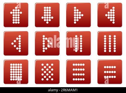 Matrix symbols square icons set. Red - white palette. Vector illustration. Stock Vector
