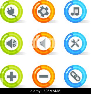 Stylish colorful gel Icons with device symbols; easy edit layered files. Stock Vector