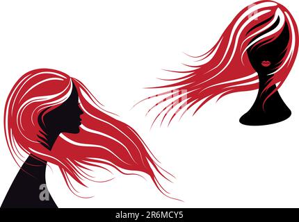 woman with long red hair, vector silhouette Stock Vector