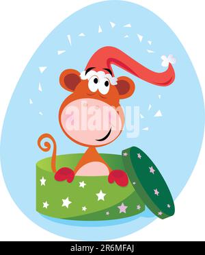 Christmas or birthday surprise? This cute brown monkey is perfect present! Vector cartoon Illustration. Stock Vector