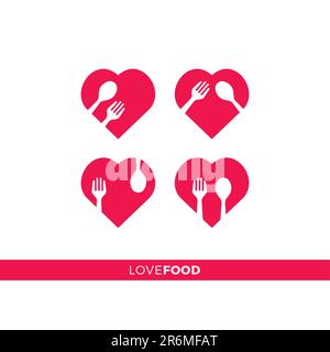 Love Food Logo Symbols. set icon food Stock Vector