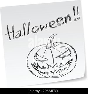a note with hand-drawn halloween theme message. Stock Vector
