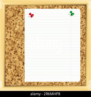 Vector. closeup of note paper on cork board - Illustration for your design Stock Vector