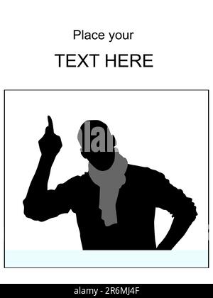 silhouette of male with scarf pointing upwards on an isolated background Stock Vector