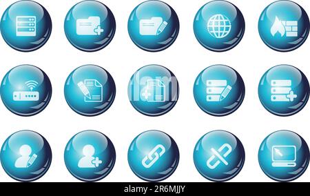 Database and Network icons cyan crystal Series Stock Vector