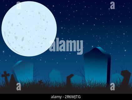 Halloween starry night on cemetery vector background Stock Vector