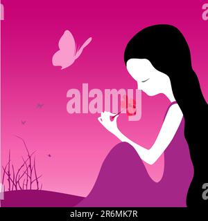 little girl smelling a flower Stock Vector