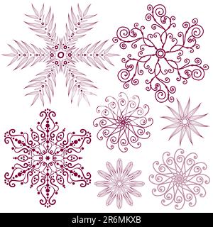 Set dark violet snowflakes isolated on white (vector) Stock Vector